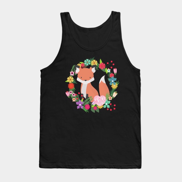 Happy Mother's Day Fox in a Wreath of Flowers Cute Mother gift Tank Top by nathalieaynie